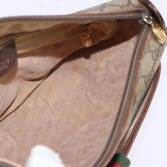 GUCCI GG Supreme Web Sherry Line Bag PVC Beige 001 754 6177 4021 Auth 148251 - Picture 11 of 16